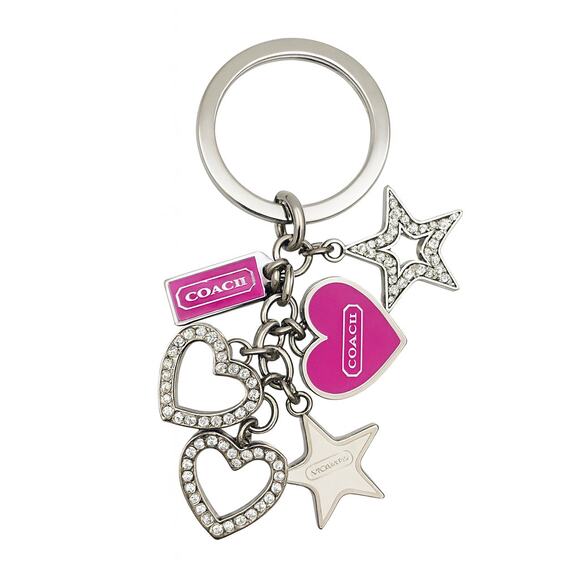 Coach Heart & Star Charm Keychain Silver Pink Rhinestone Bag Charm - Picture 1 of 8